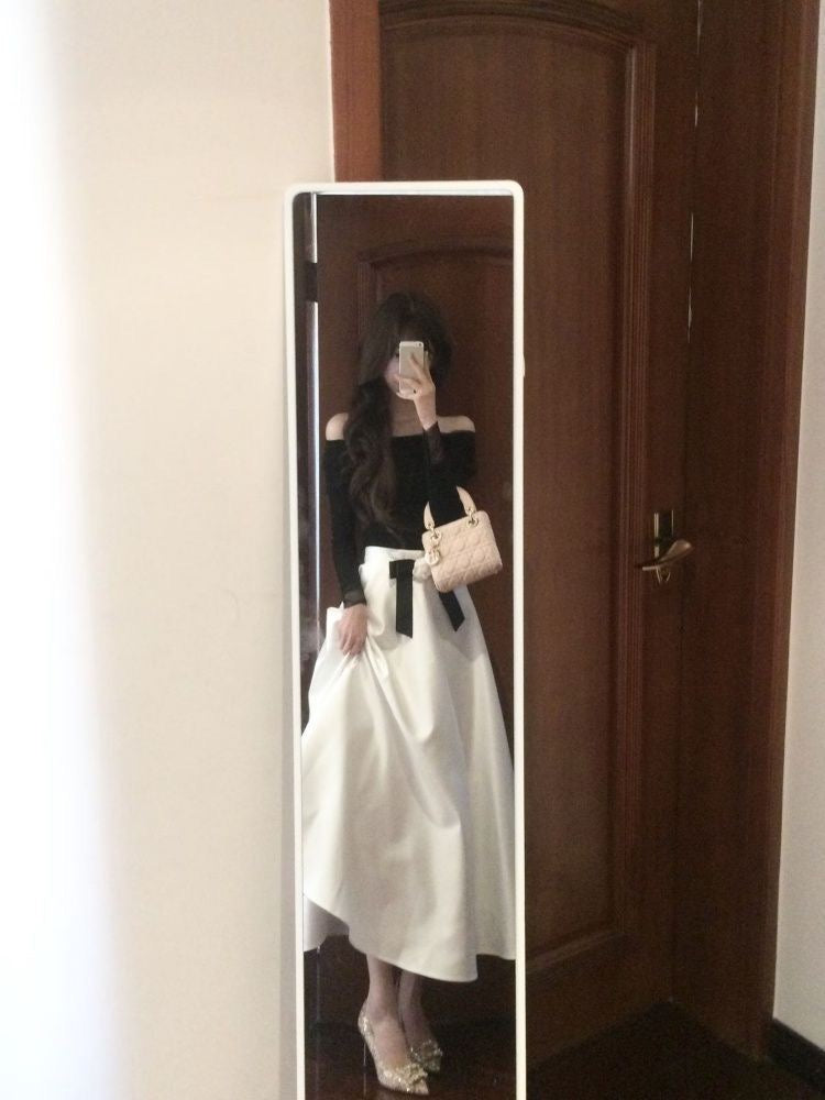 Elegant Black And White Off-Shoulder Maxi Dress