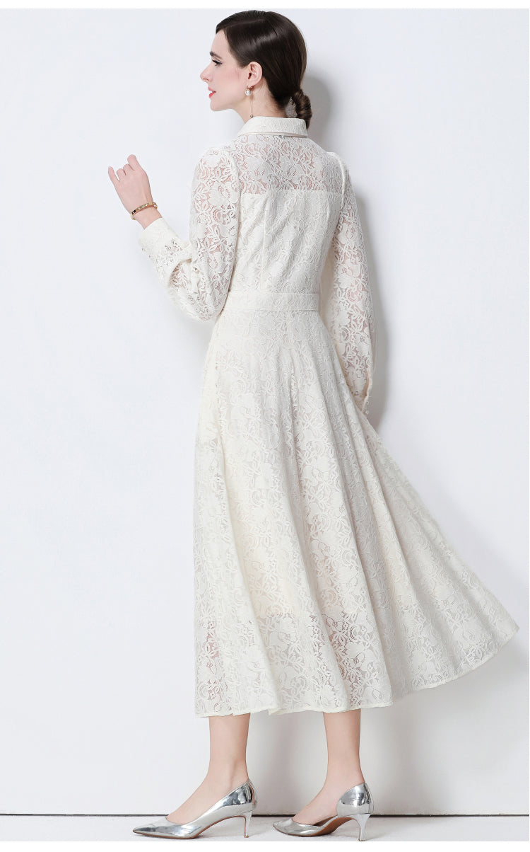 Vintage- Inspired Apricot Lace Dress With Chiffon Bow