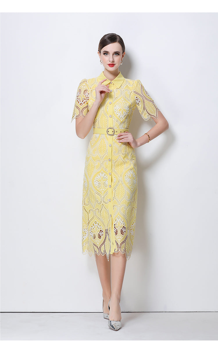 Aurelia Guipure Lace Midi Shirtdress With Belt