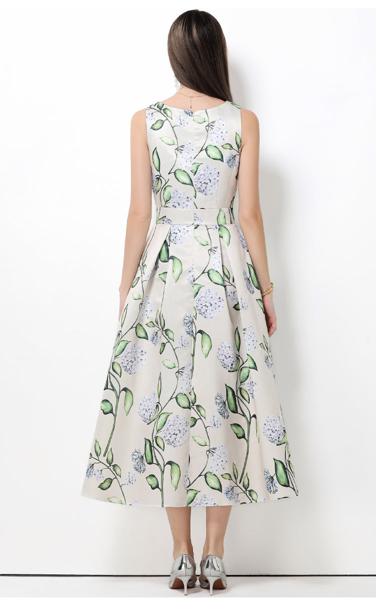 Vintage Hydrangea A-Line Midi Dress
