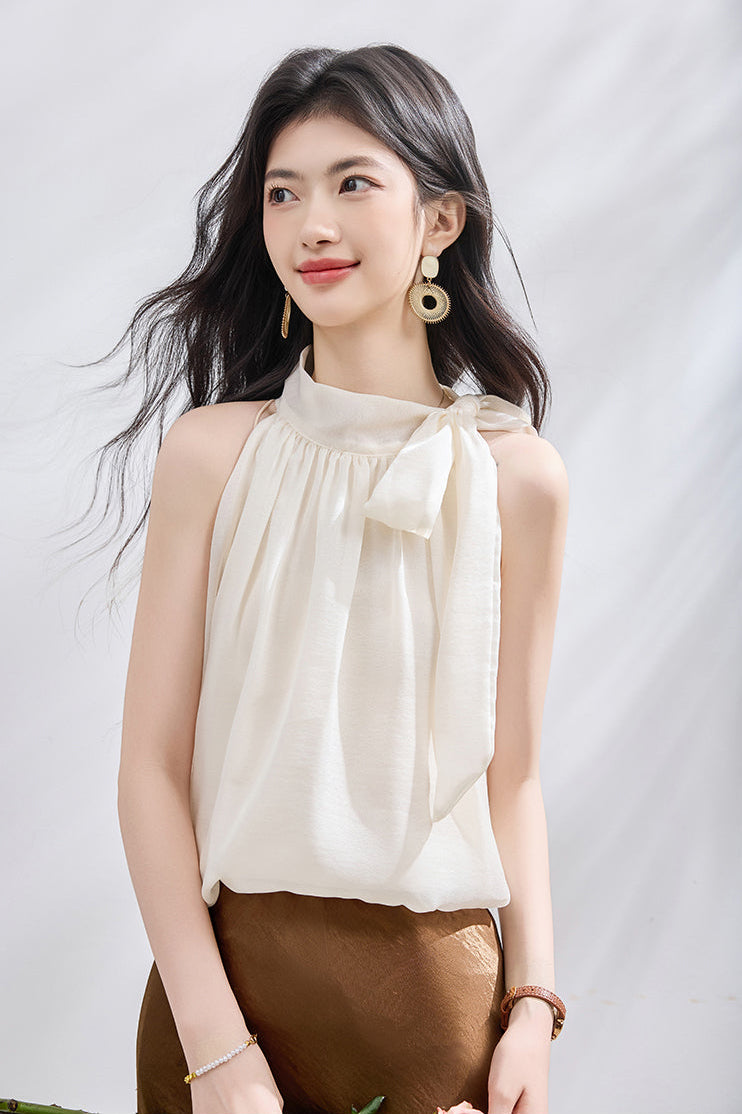 Sleeveless Halter Neck Blouse with Side Bow