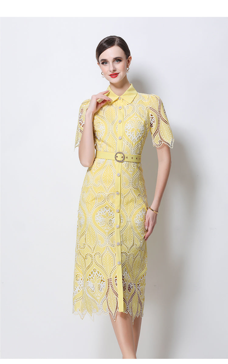 Aurelia Guipure Lace Midi Shirtdress With Belt