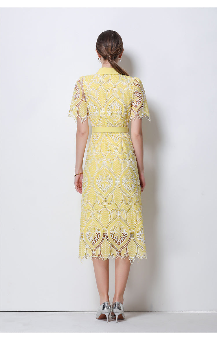 Aurelia Guipure Lace Midi Shirtdress With Belt