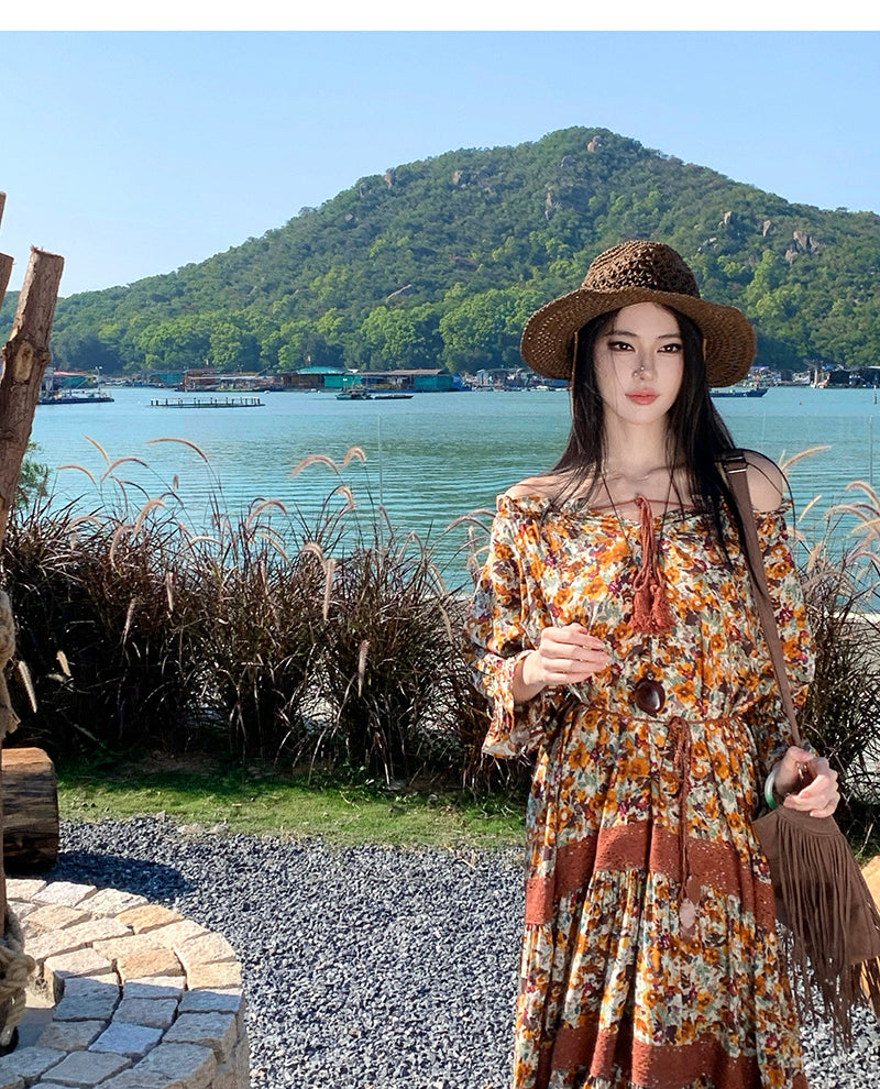Autumn Orchard Floral Tiered Maxi Dress