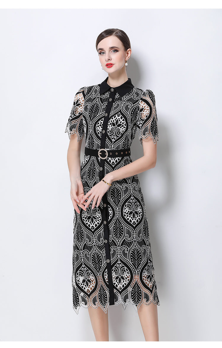 Aurelia Guipure Lace Midi Shirtdress With Belt