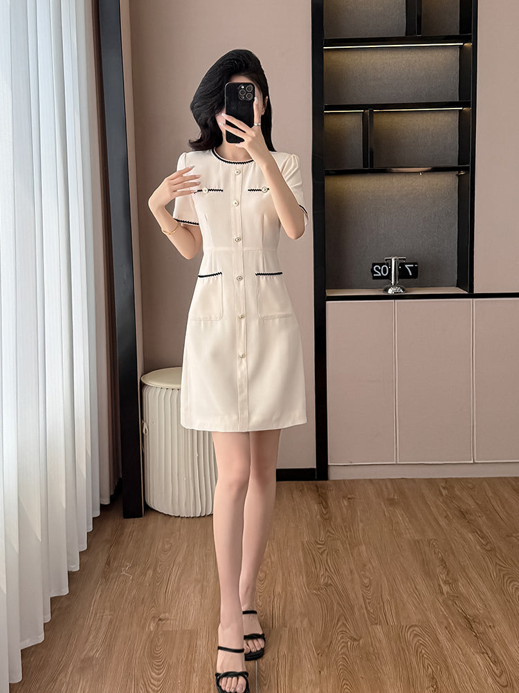 Colette French-Style A-Line Dress In Cream