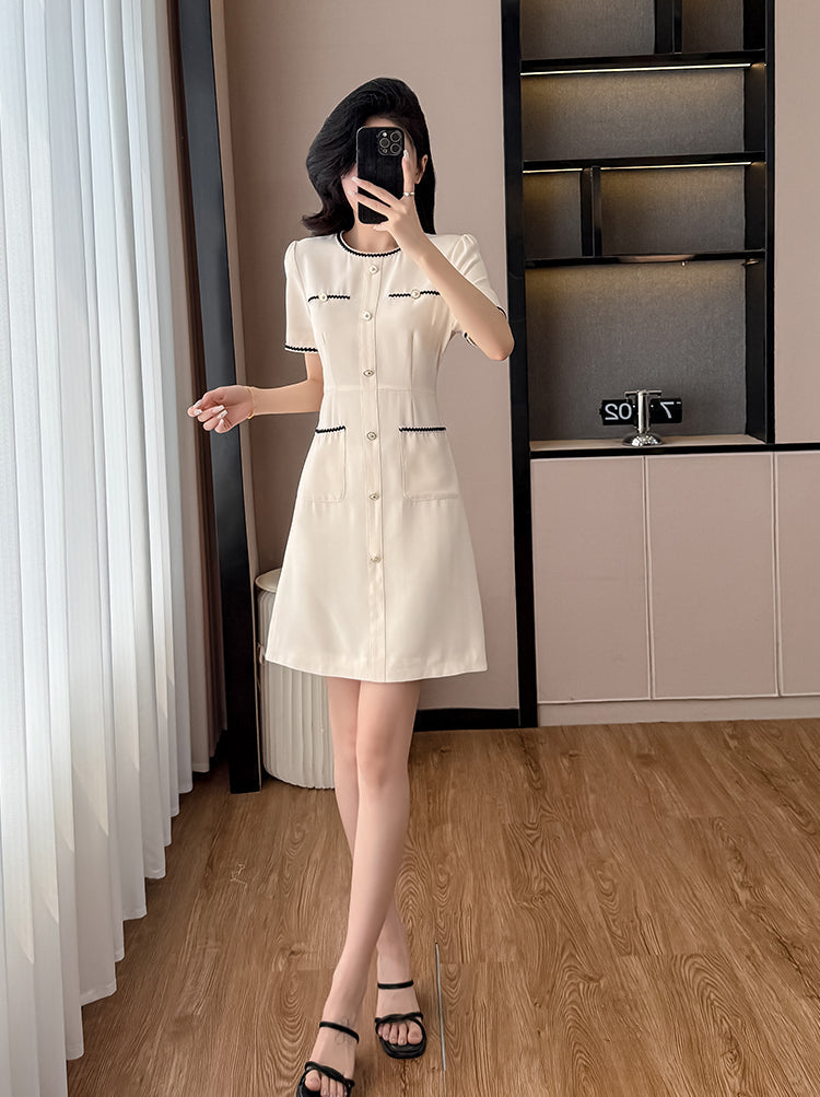 Colette French-Style A-Line Dress In Cream