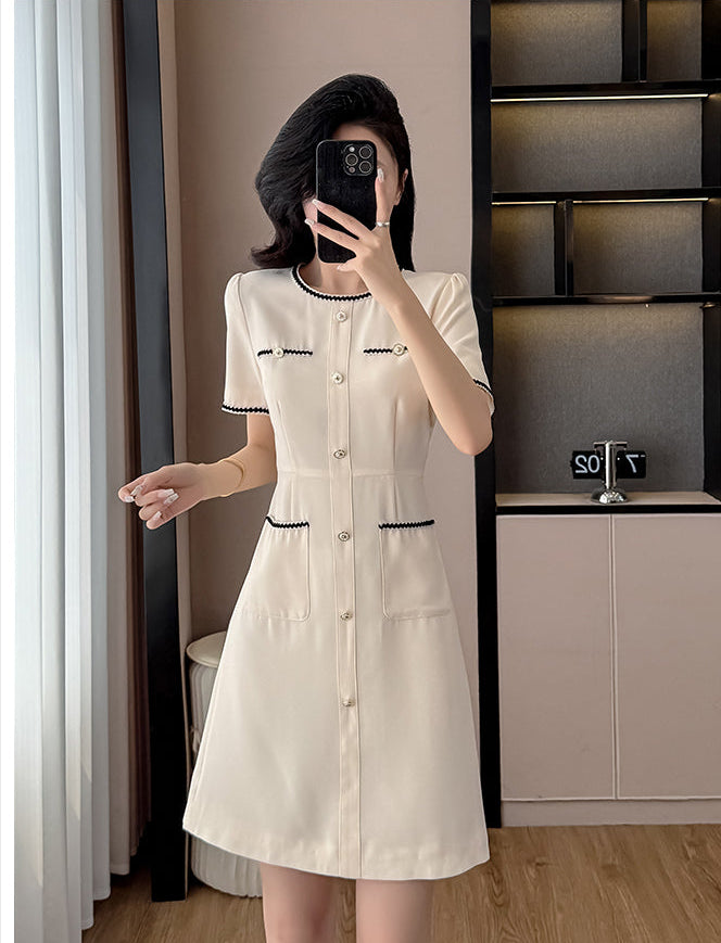 Colette French-Style A-Line Dress In Cream