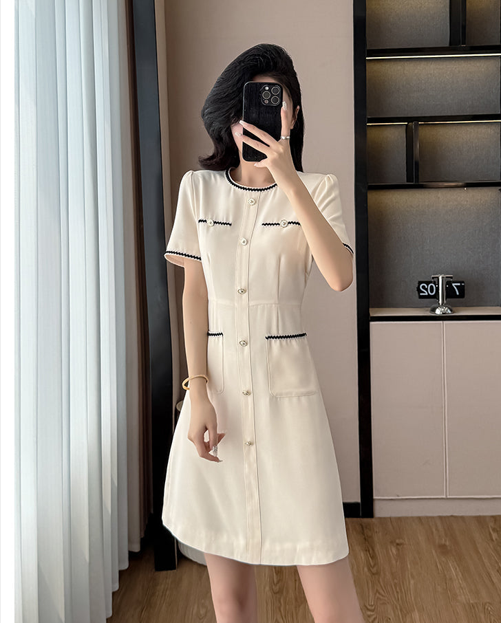 Colette French-Style A-Line Dress In Cream