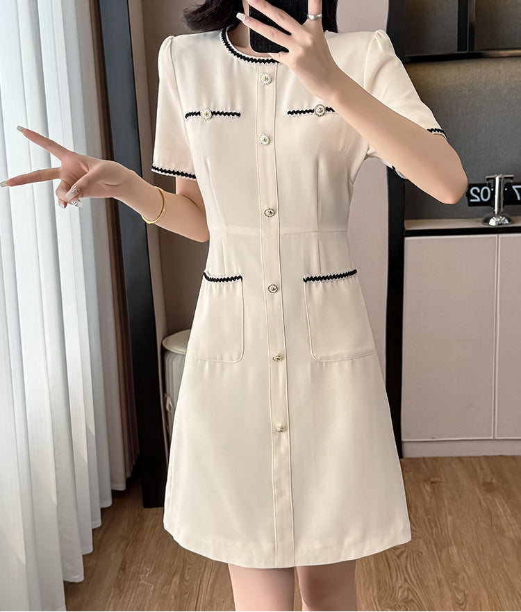 Colette French-Style A-Line Dress In Cream