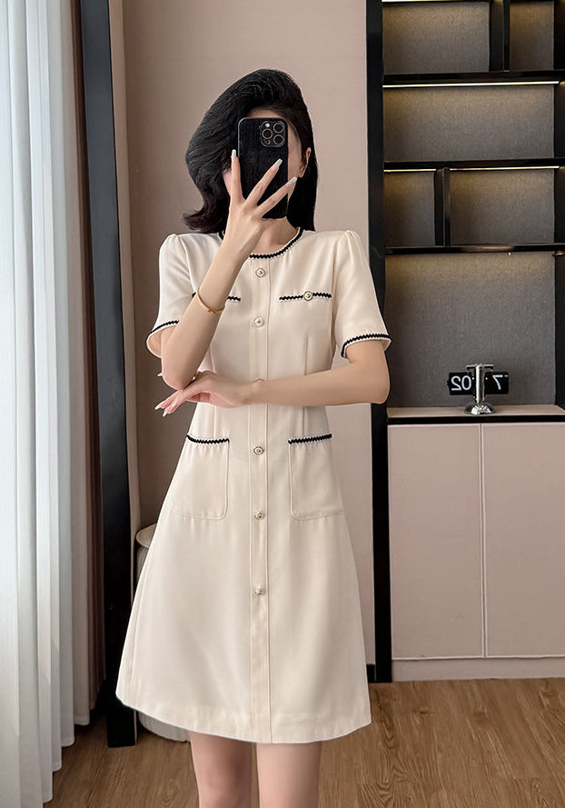 Colette French-Style A-Line Dress In Cream