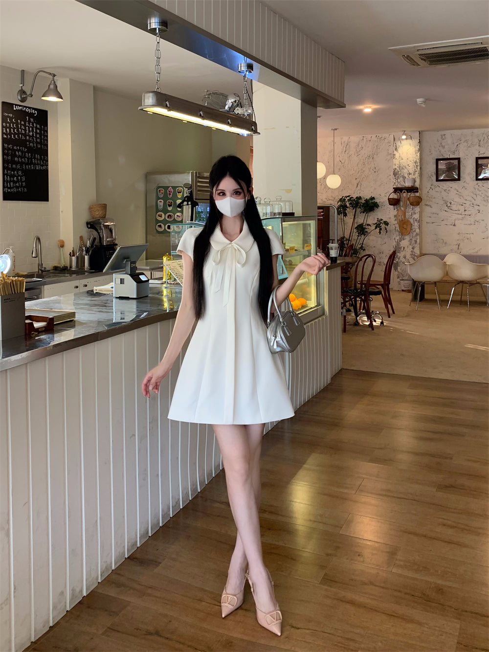 The Audrey Peter Pan Collar A-Line Mini Dress With Cap Sleeves