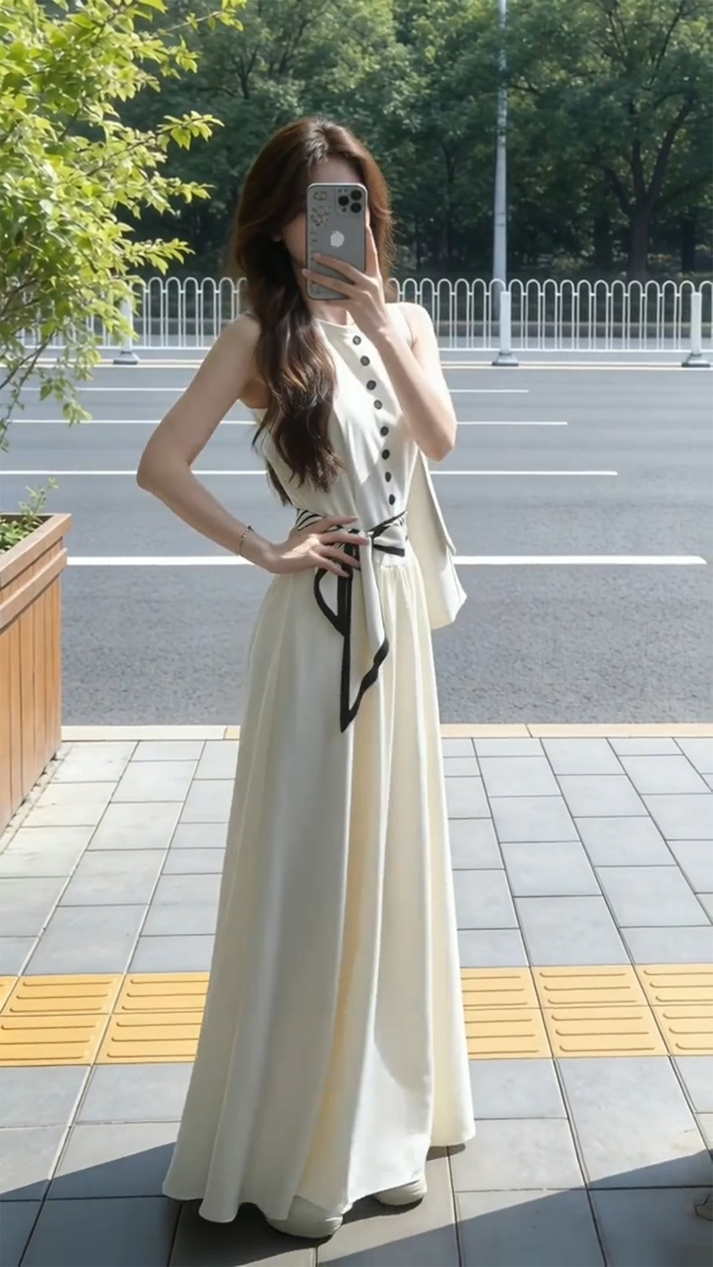 The Celine Contrast Button Maxi Dress
