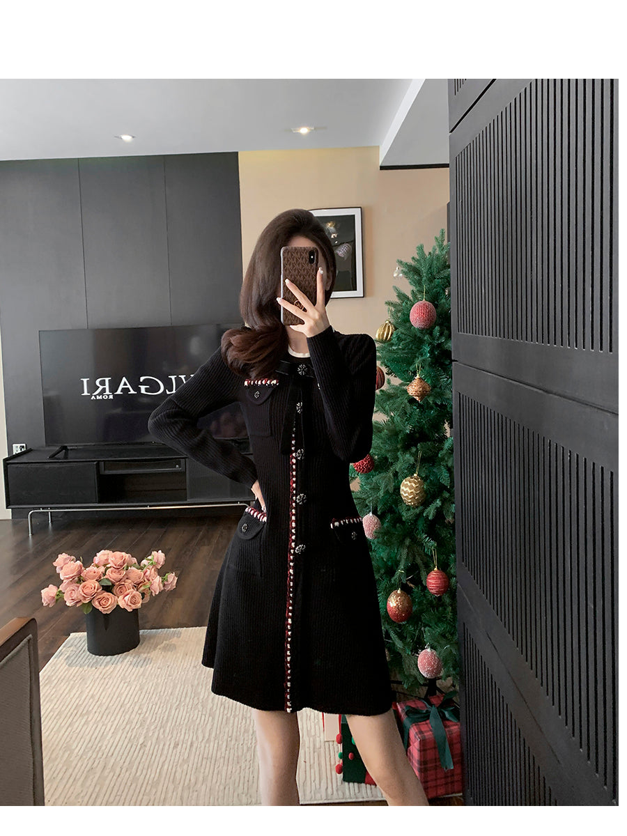 Long Sleeve Button- Down Knit Dress In Crimson