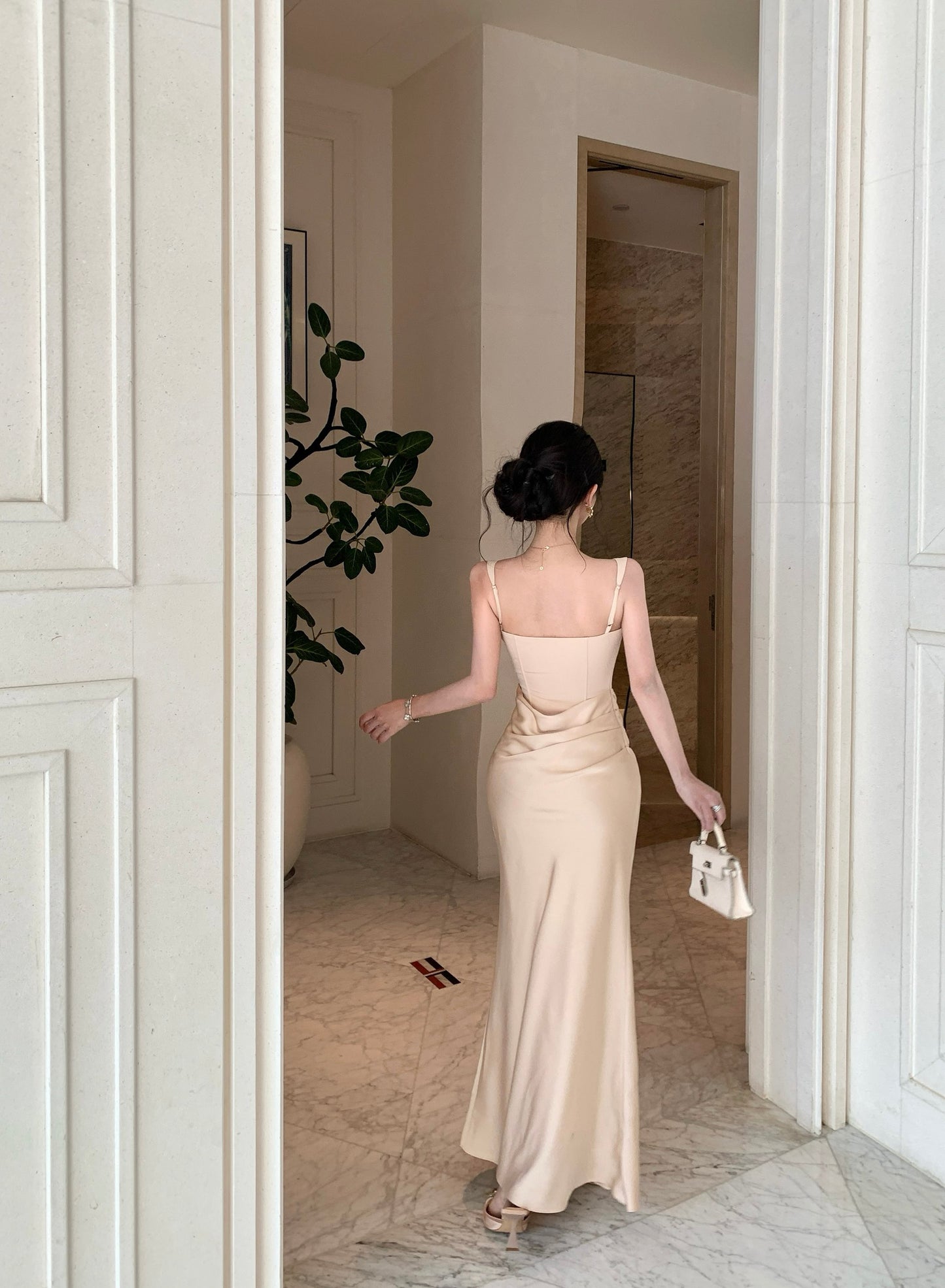 Adeline Corset Square-Neck Satin Draped Gown