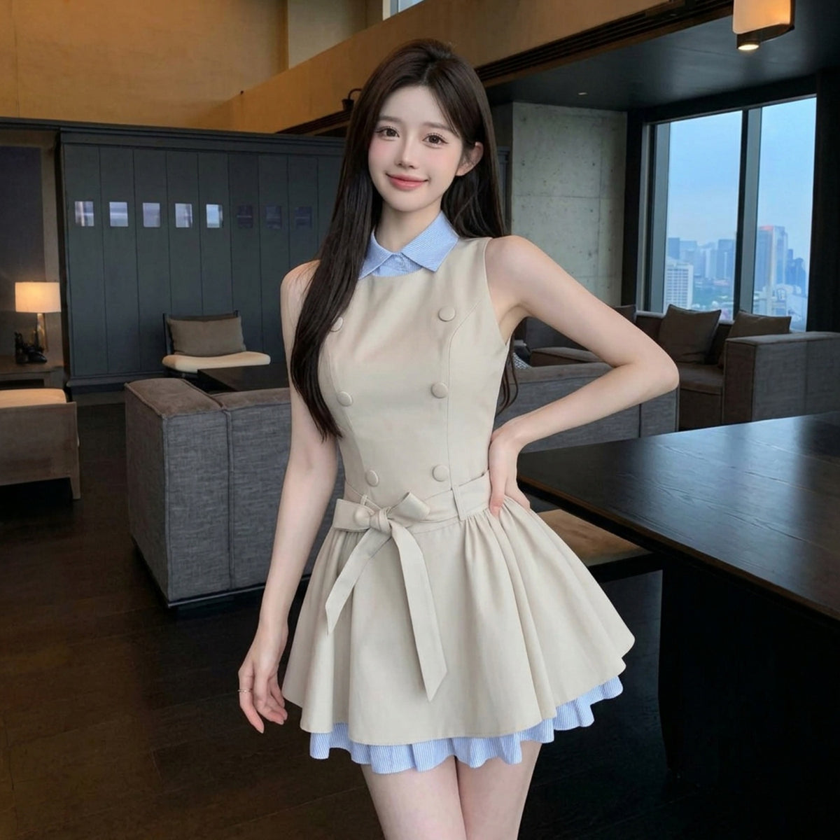 Audrey Double-Breasted Layered Shirt Dress