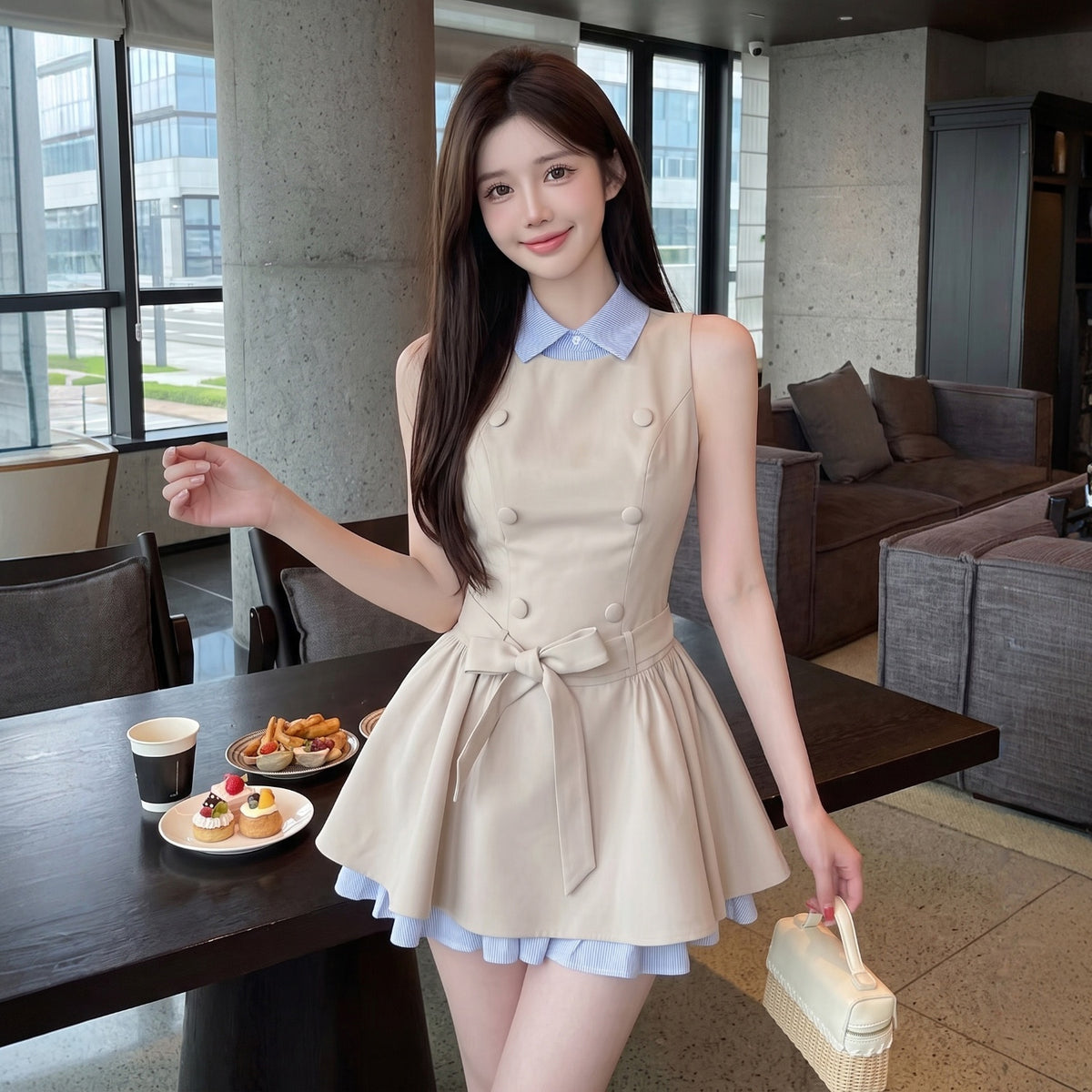Audrey Double-Breasted Layered Shirt Dress
