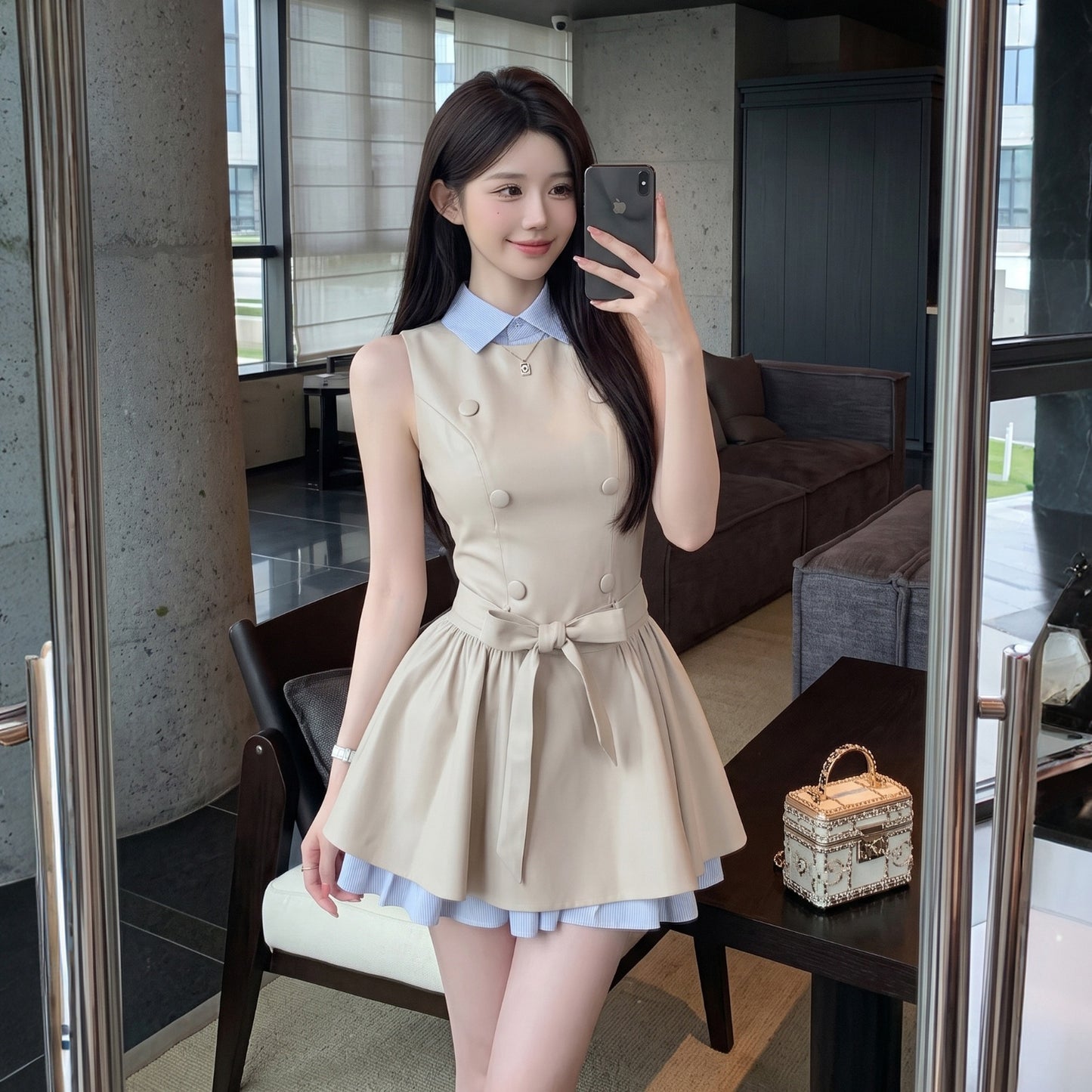Audrey Double-Breasted Layered Shirt Dress