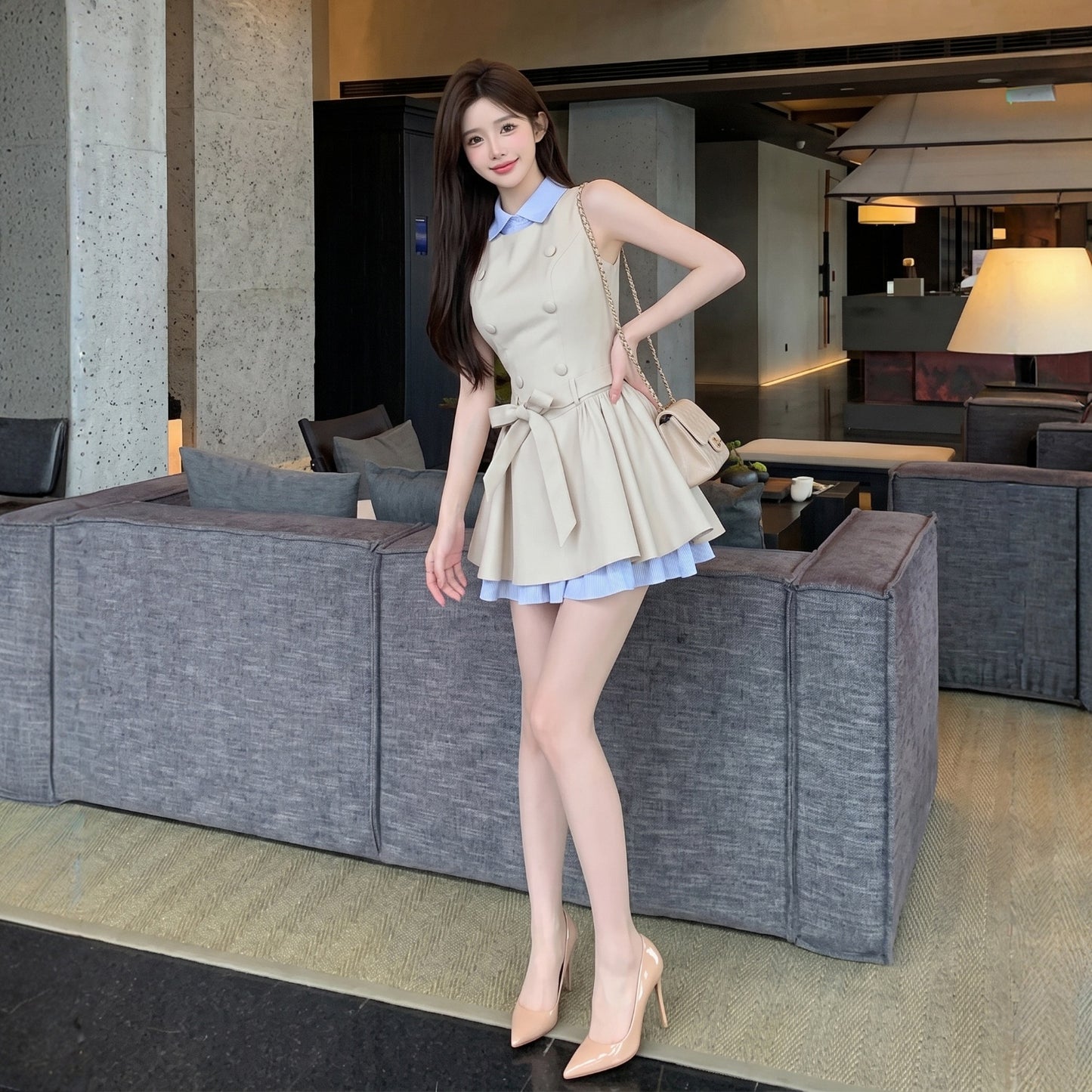 Audrey Double-Breasted Layered Shirt Dress