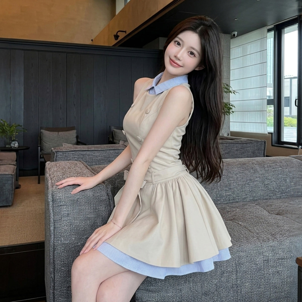 Audrey Double-Breasted Layered Shirt Dress