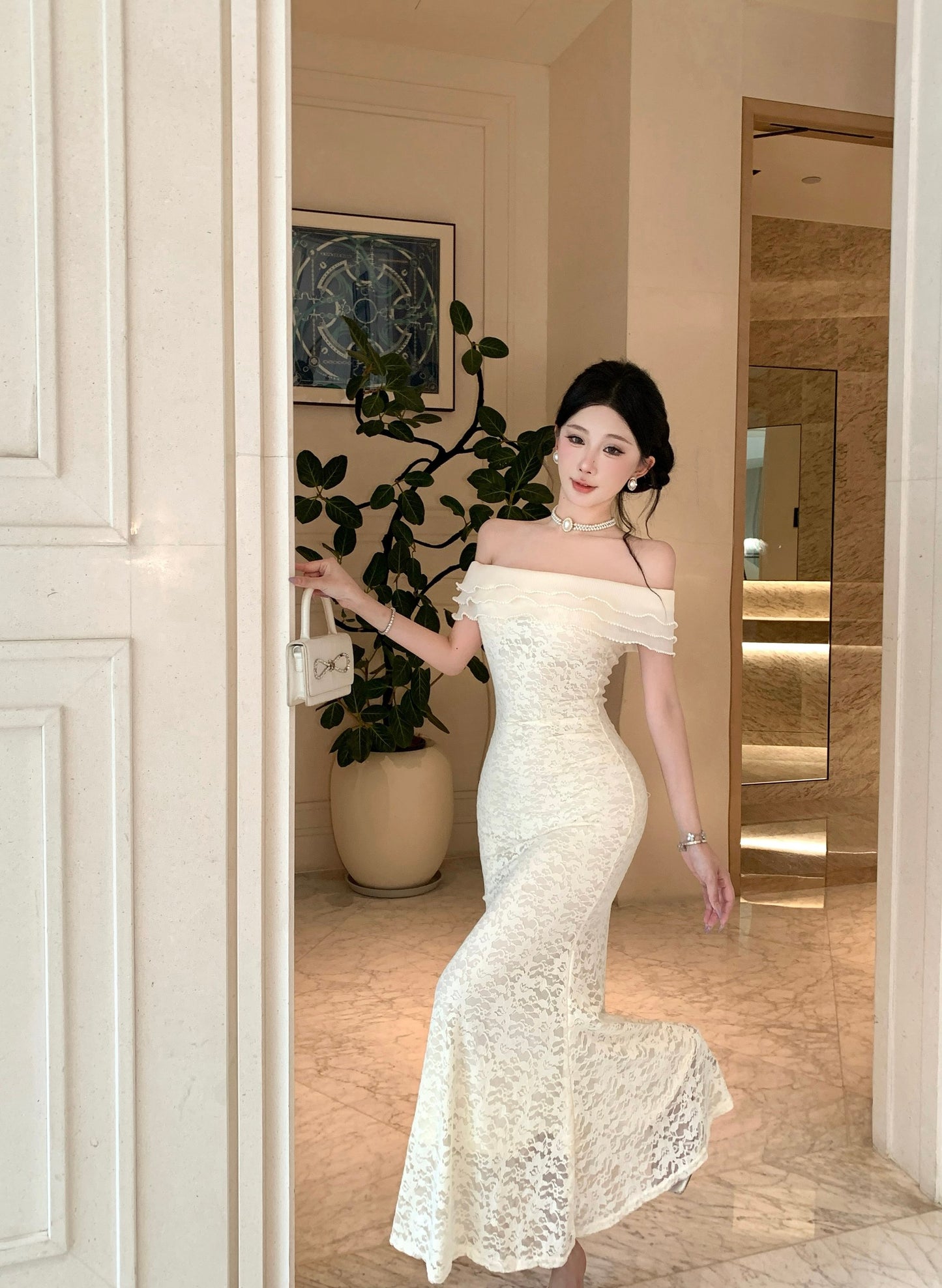 Aurelia Off-Shoulder Ruffled Lace Mermaid Gown