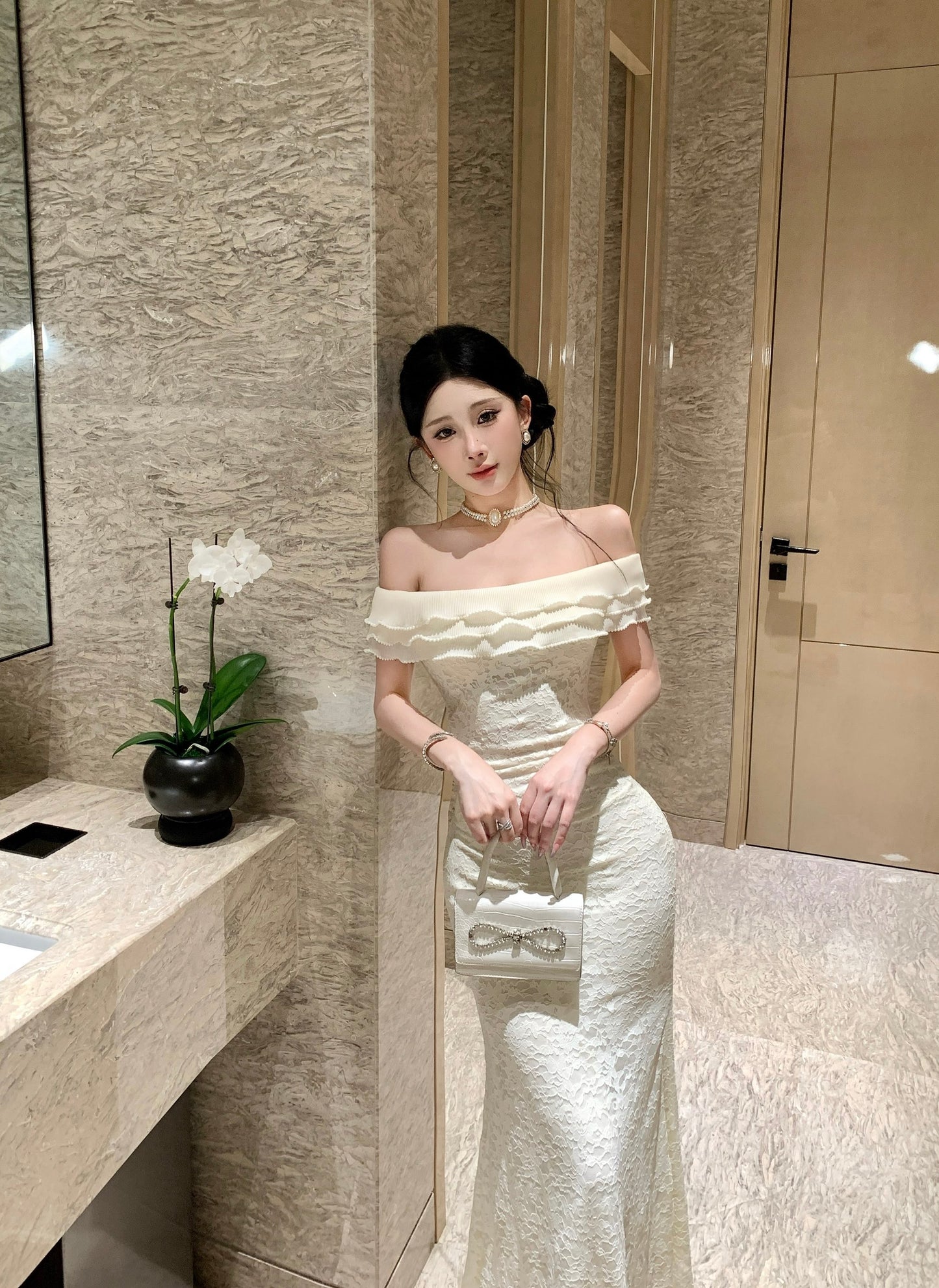 Aurelia Off-Shoulder Ruffled Lace Mermaid Gown