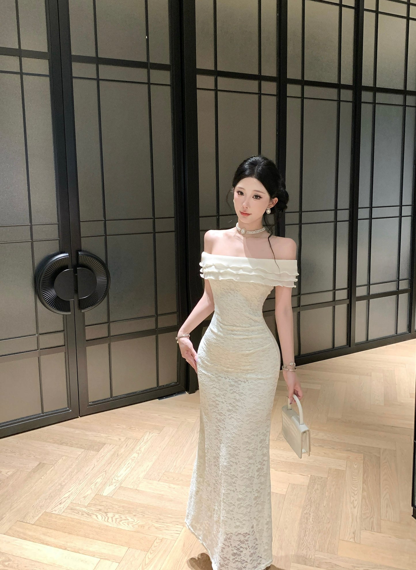 Aurelia Off-Shoulder Ruffled Lace Mermaid Gown