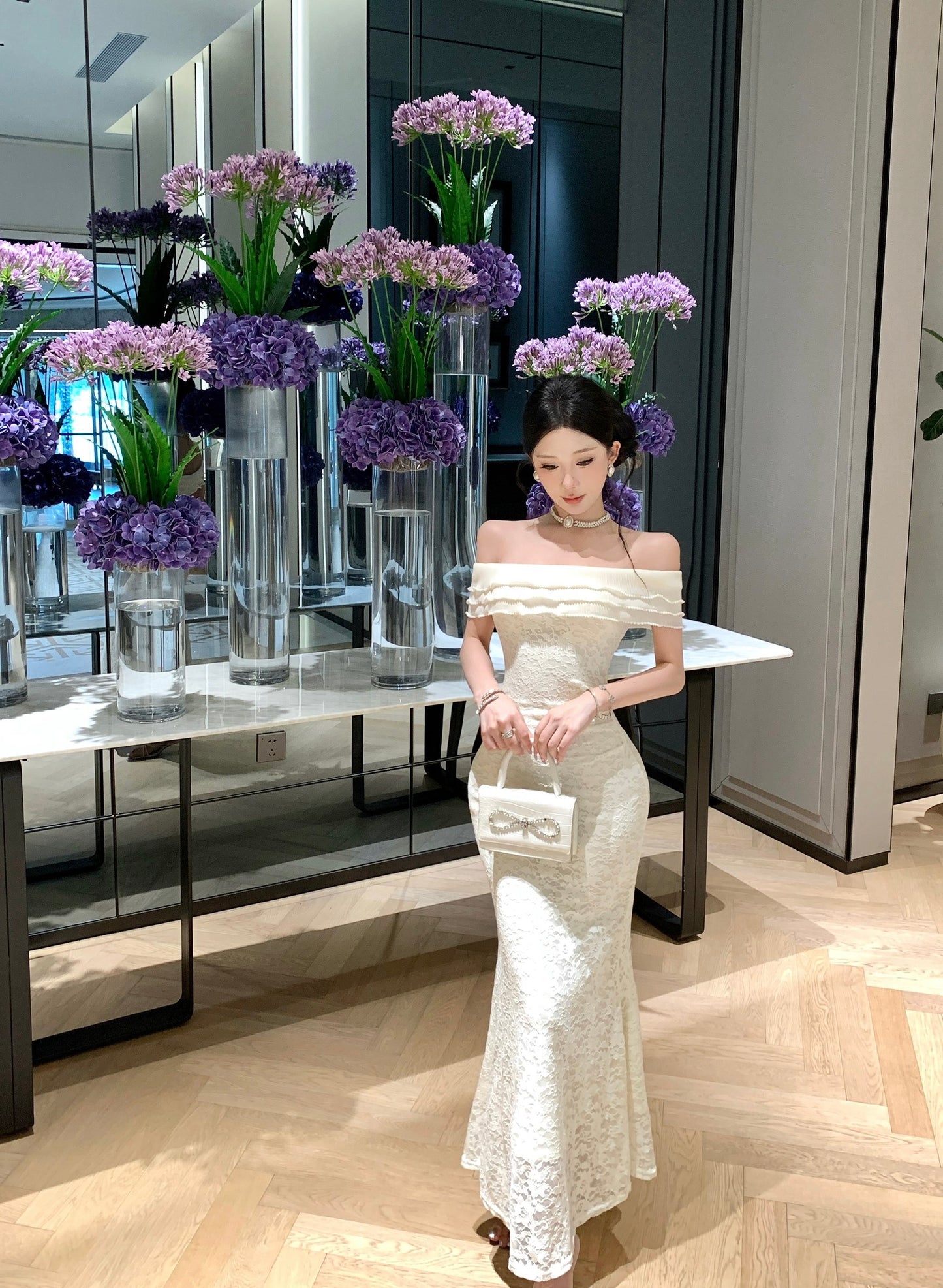 Aurelia Off-Shoulder Ruffled Lace Mermaid Gown