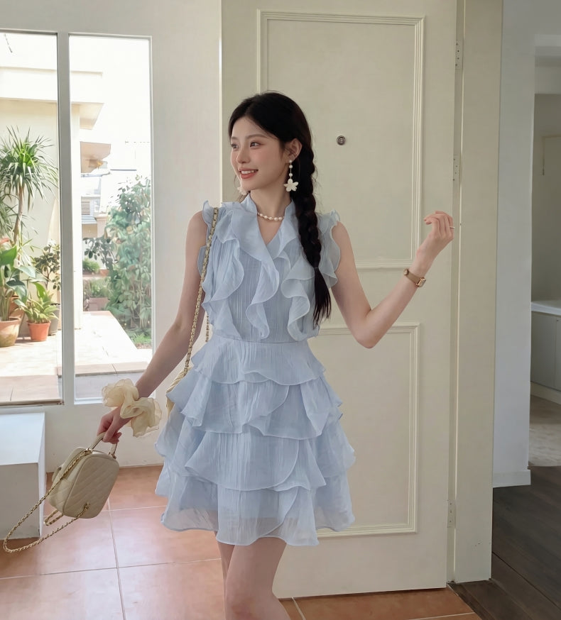Aurelia V-Neck Ruffle Layered Mini Dress