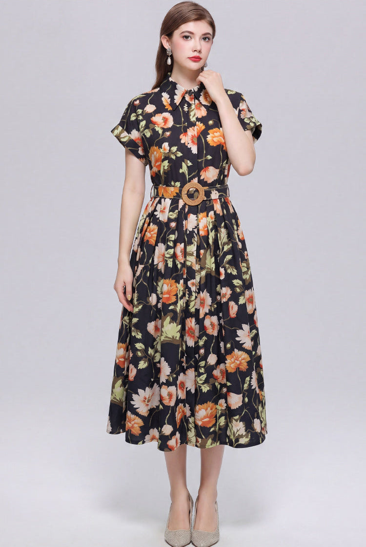 Autumn Bloom Floral Midi Dress