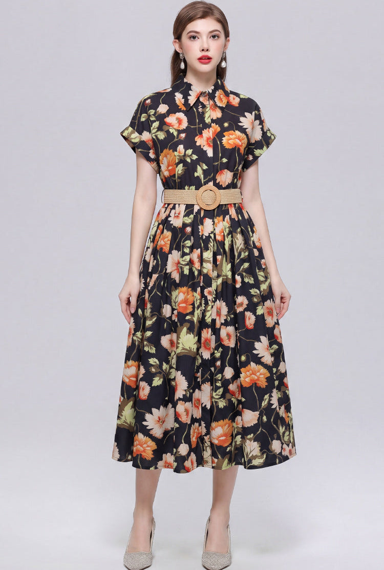 Autumn Bloom Floral Midi Dress
