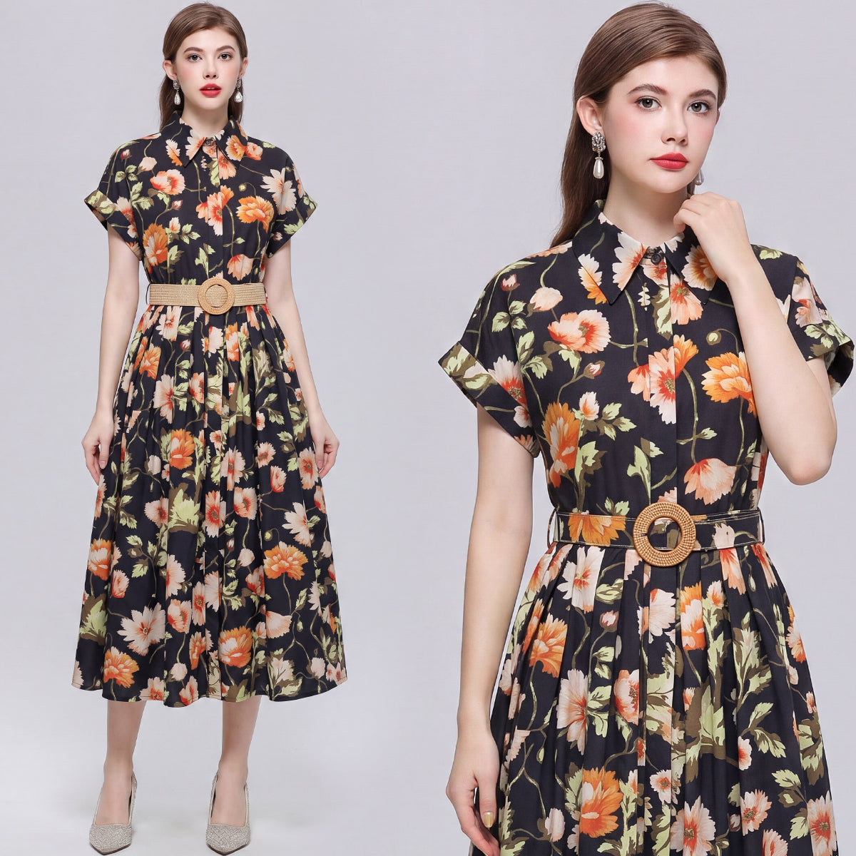 Autumn Bloom Floral Midi Dress
