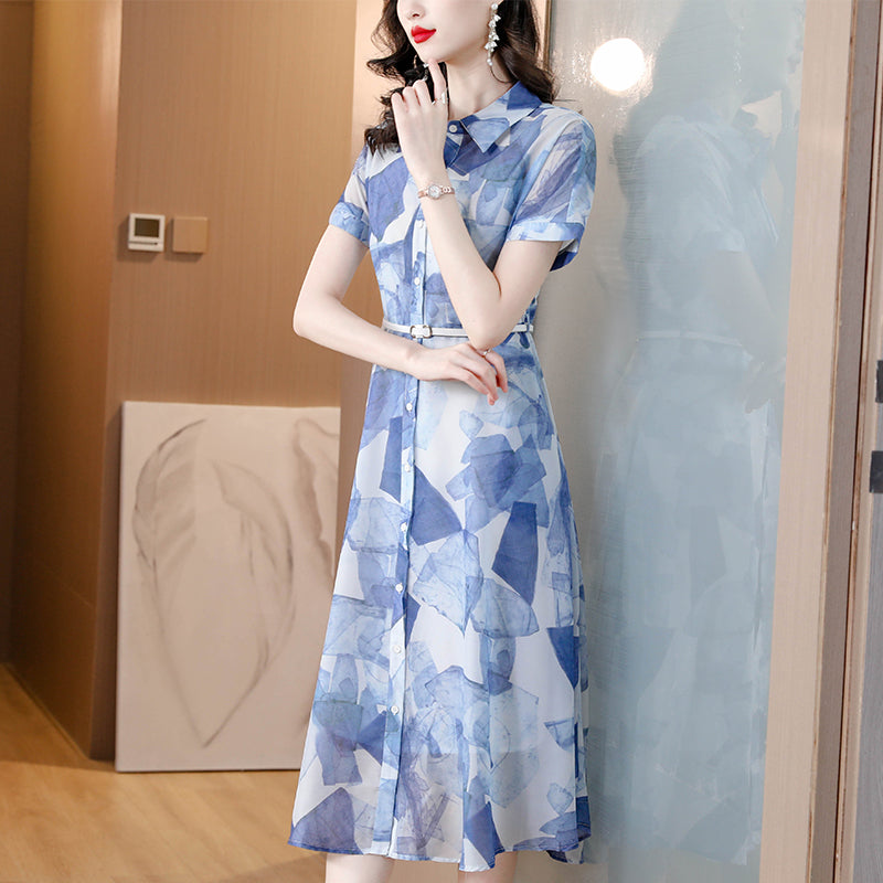 Azure Horizon Belted Shirt Dress