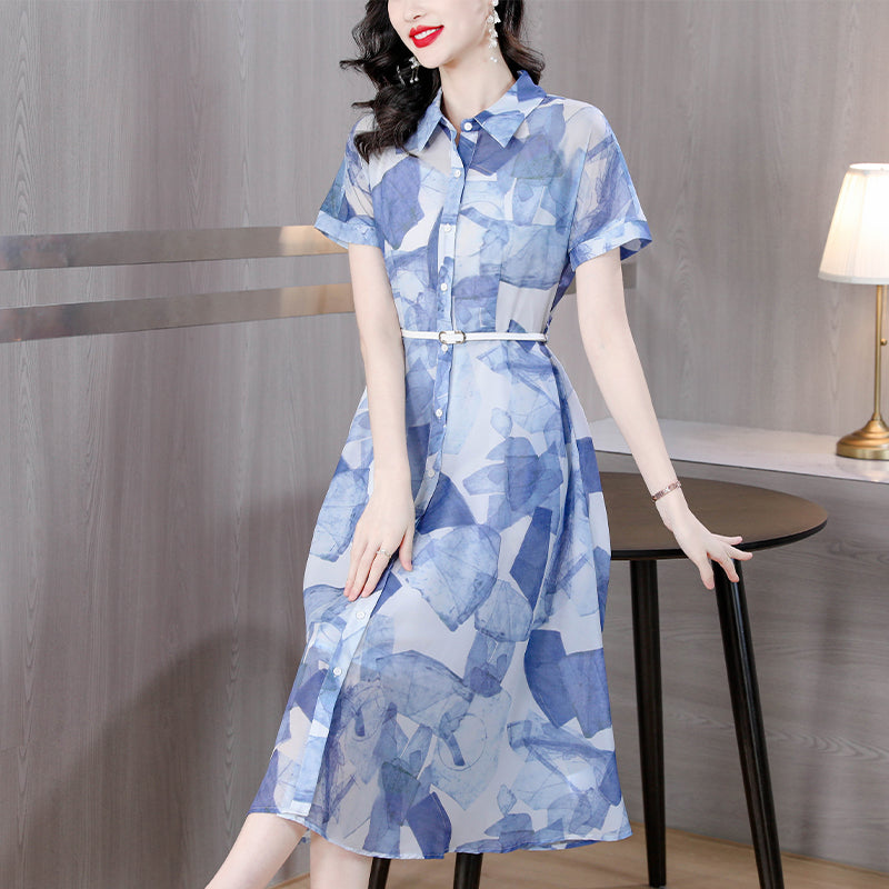 Azure Horizon Belted Shirt Dress