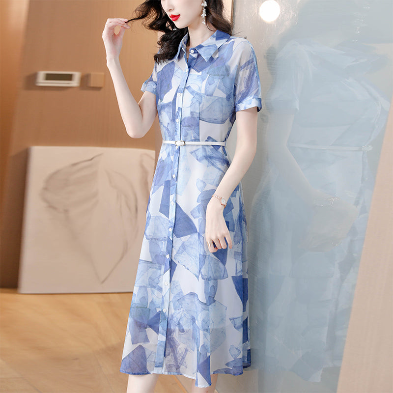 Azure Horizon Belted Shirt Dress