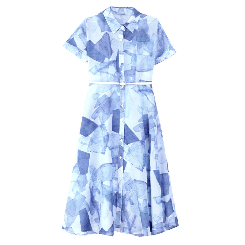 Azure Horizon Belted Shirt Dress