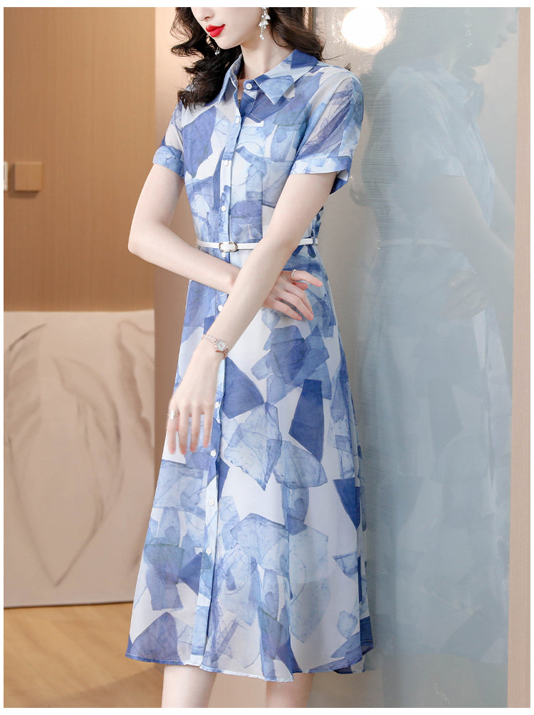Azure Horizon Belted Shirt Dress