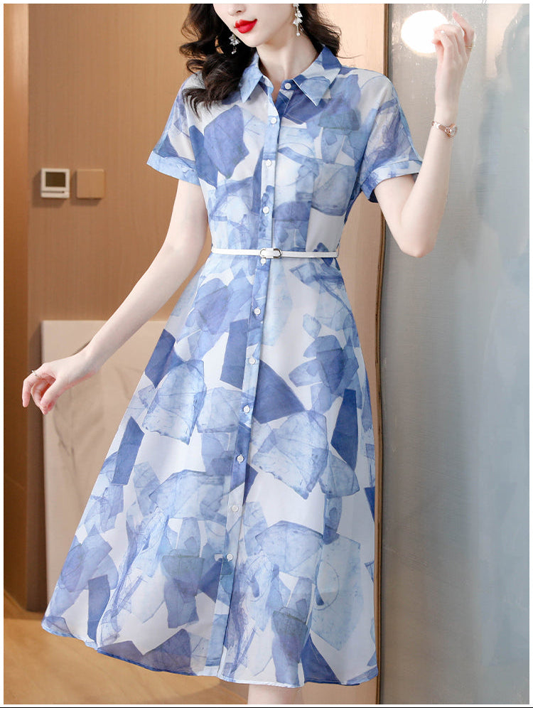 Azure Horizon Belted Shirt Dress