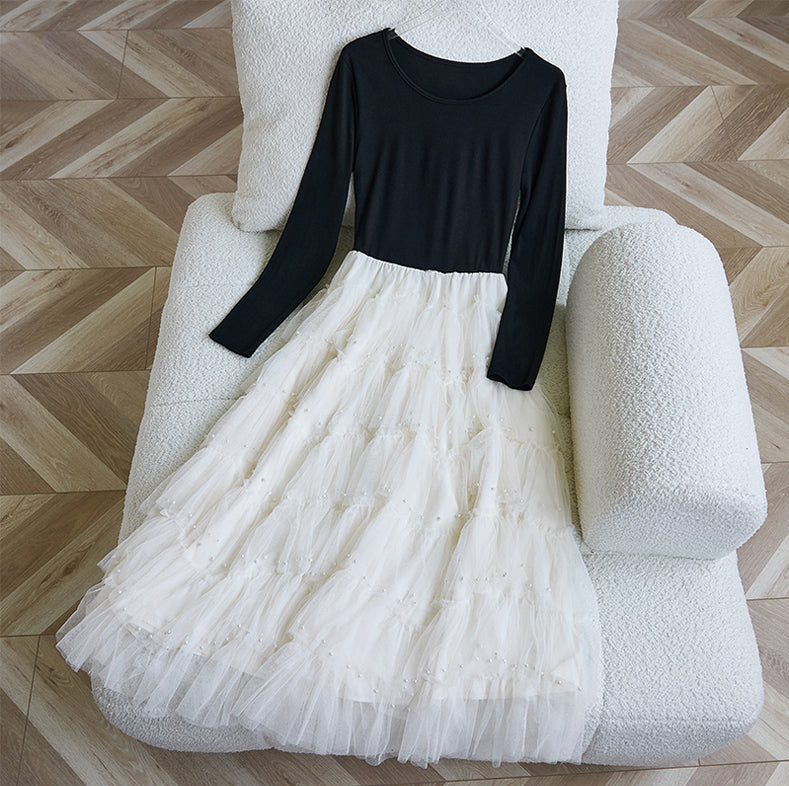 Balletcore Tiered Ruffle Tulle Long Sleeve Midi Dress