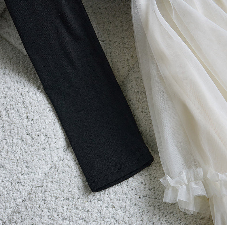 Balletcore Tiered Ruffle Tulle Long Sleeve Midi Dress