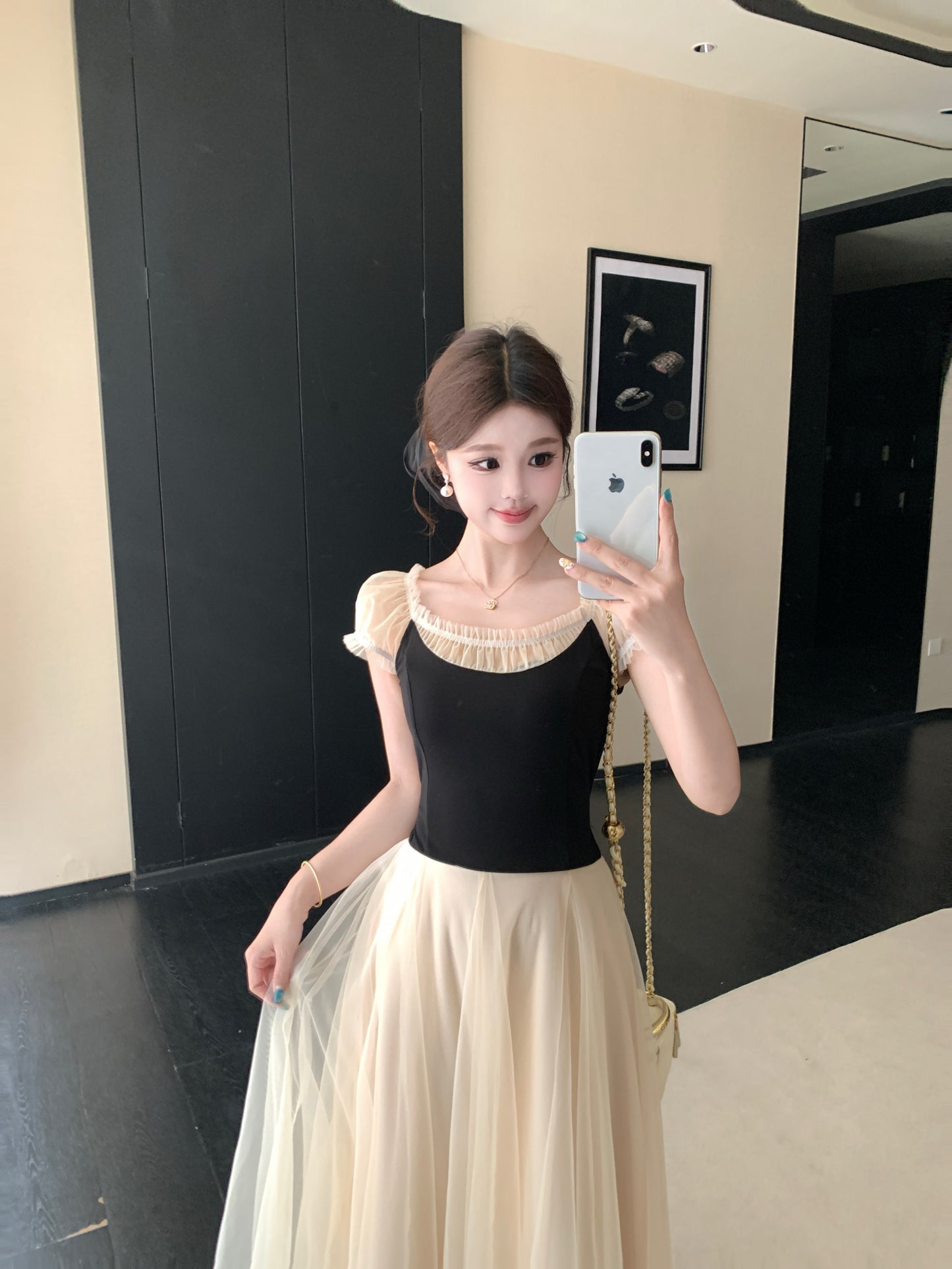 Balletcore Style High-Waist Mesh Gown  With Ribbon Tie