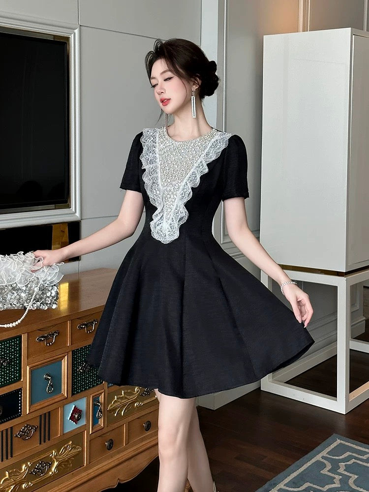 Midnight Lace Enchantment Mini Dress