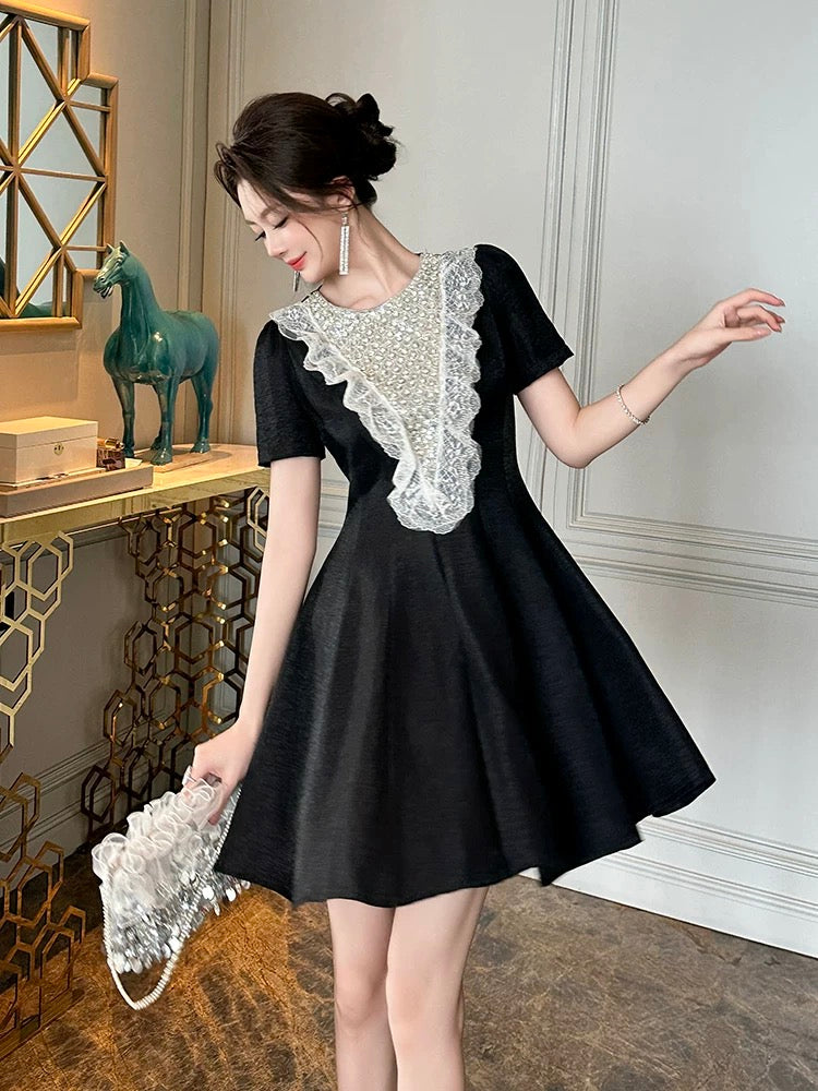 Midnight Lace Enchantment Mini Dress
