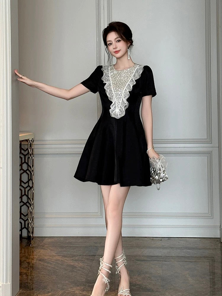 Midnight Lace Enchantment Mini Dress