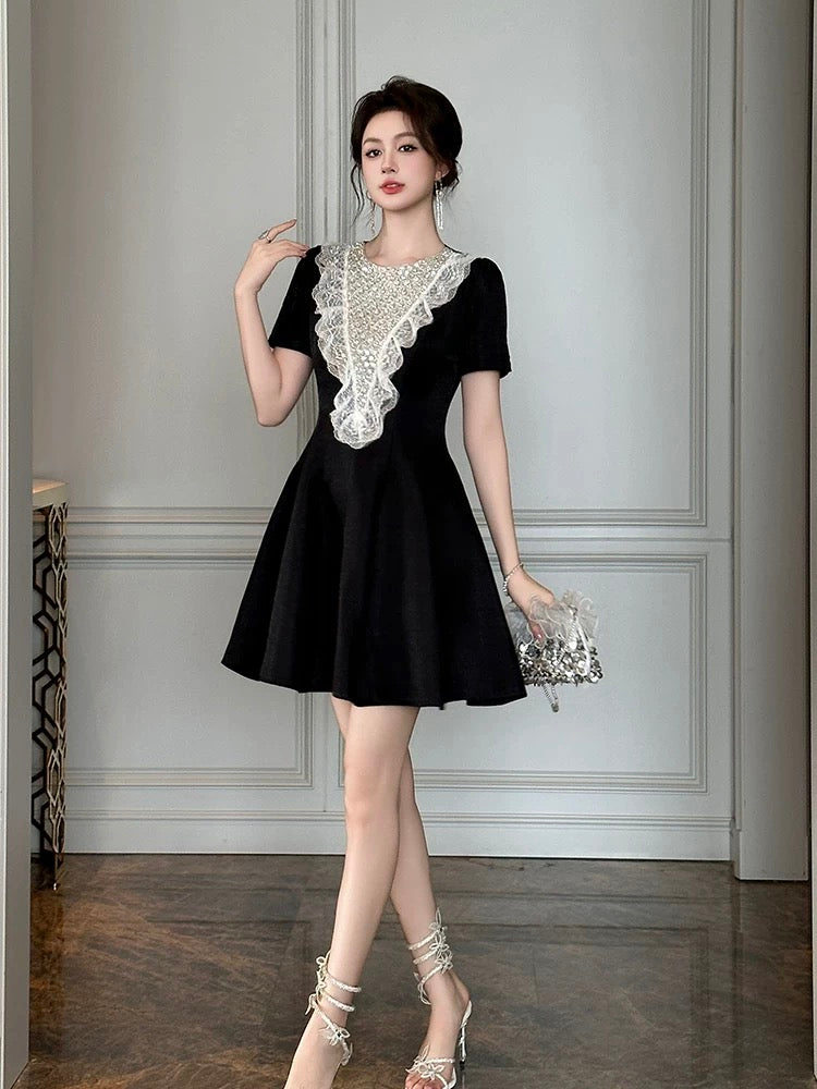 Midnight Lace Enchantment Mini Dress