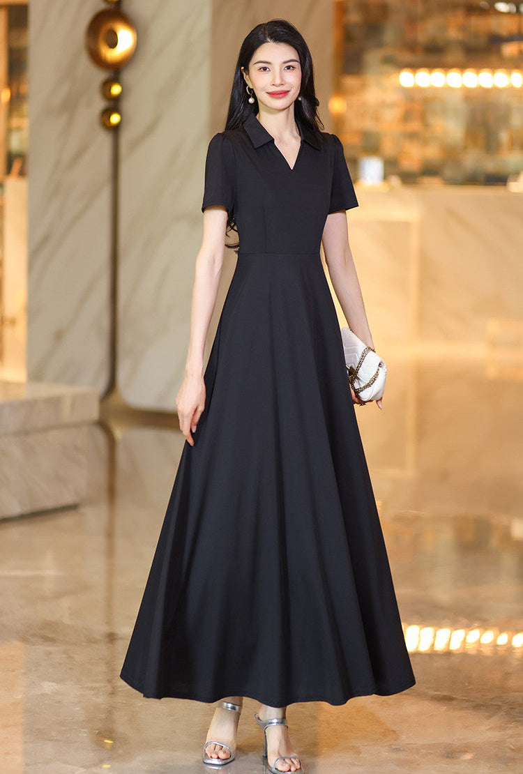 Graceful Noir Pleated Plus Size Maxi Dress