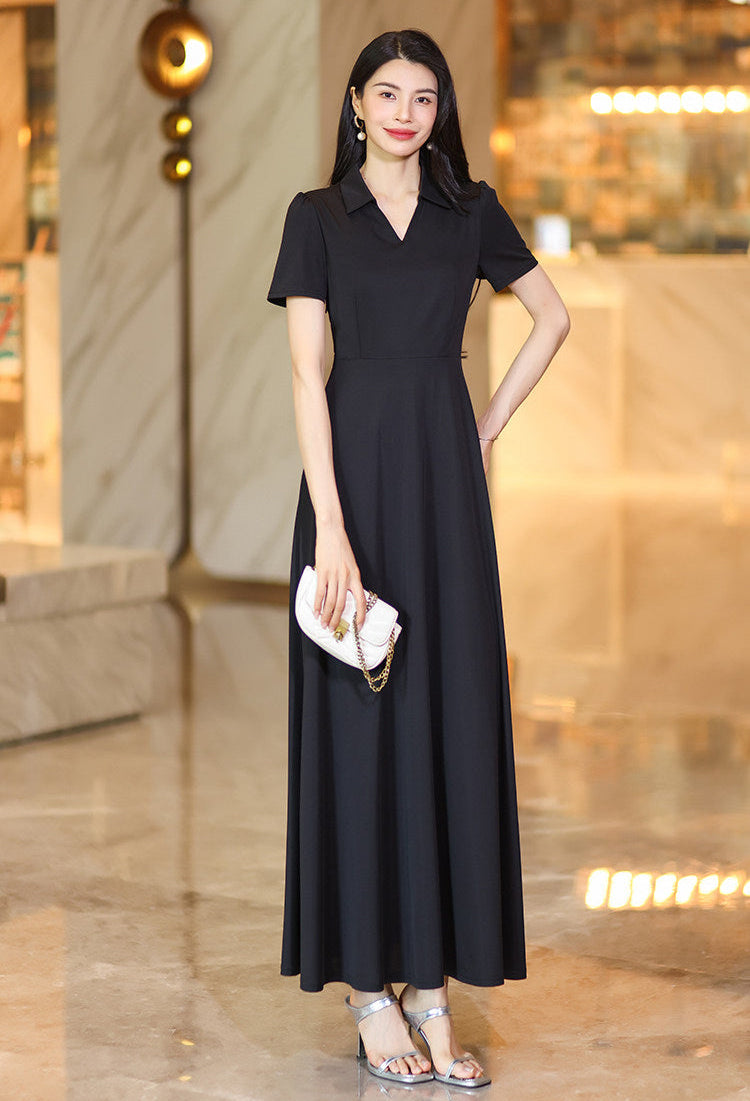 Graceful Noir Pleated Plus Size Maxi Dress