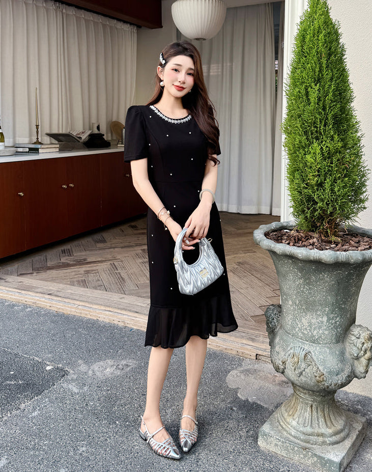 Luna Beaded Cocktail Dress With Chiffon Ruffle Hem