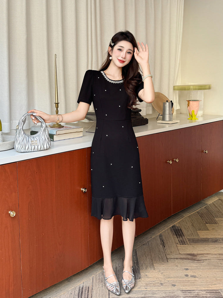 Luna Beaded Cocktail Dress With Chiffon Ruffle Hem