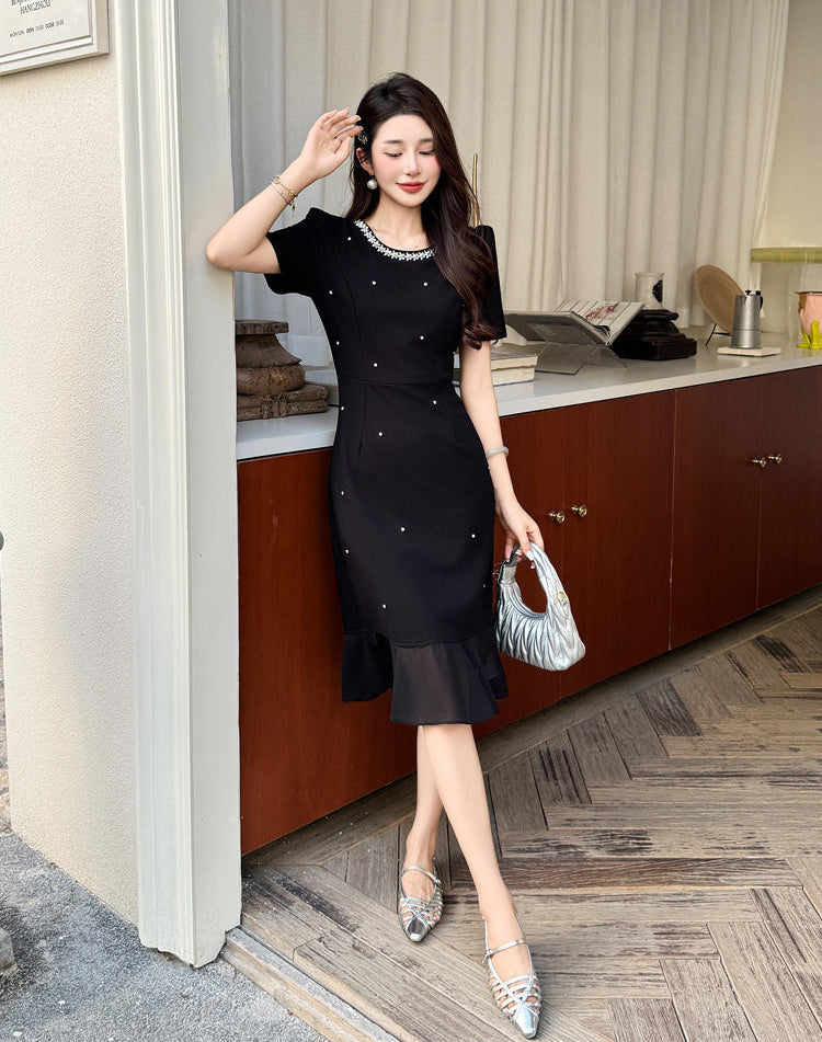 Luna Beaded Cocktail Dress With Chiffon Ruffle Hem